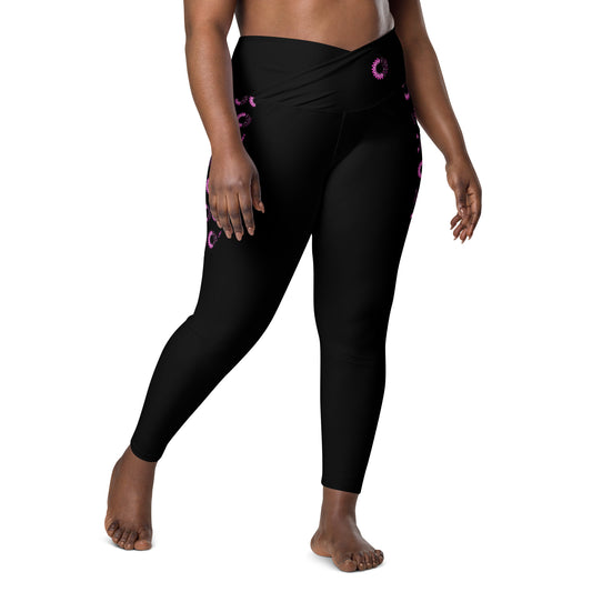 Breast Cancer Awareness Flourishing Crossover Leggings with Pockets