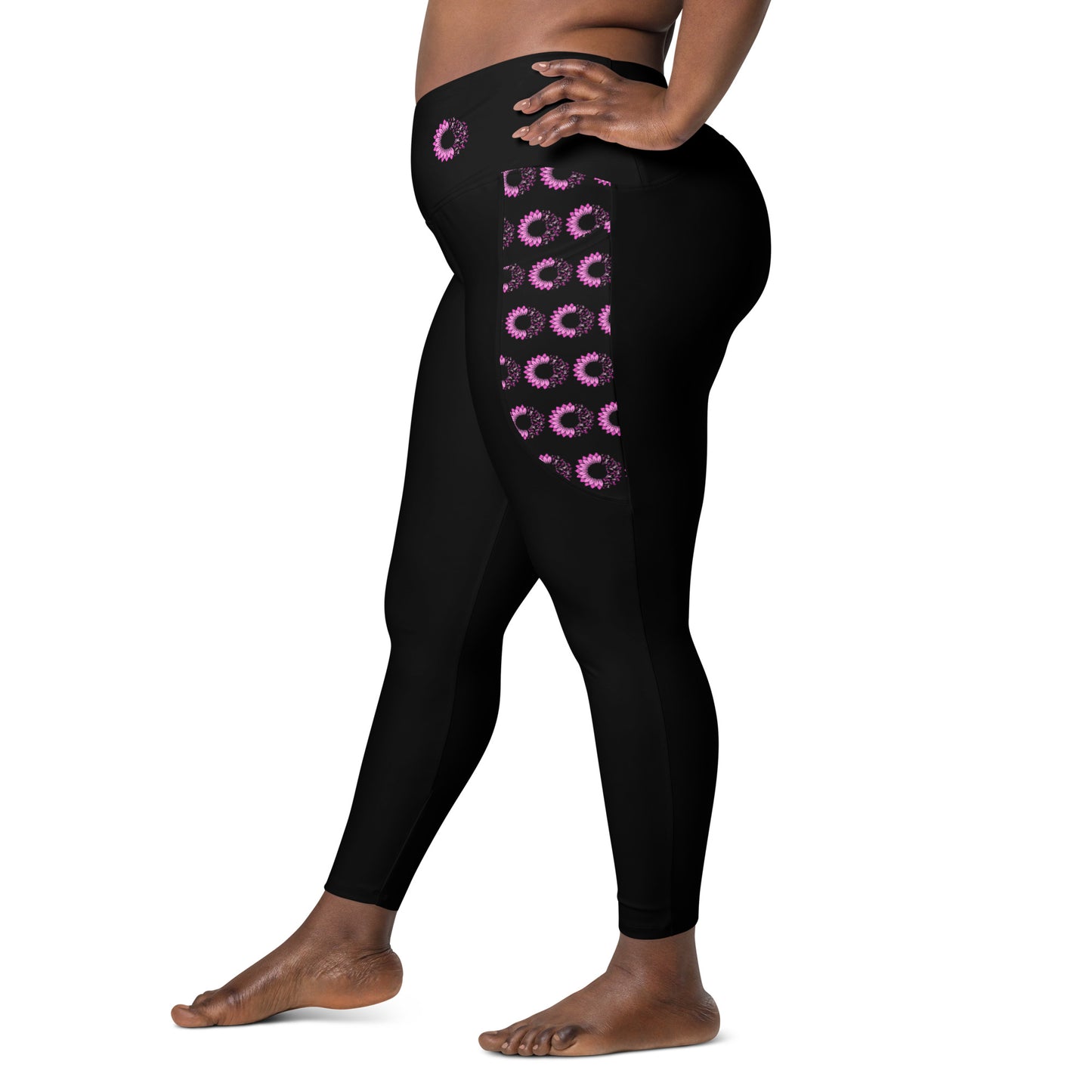 Breast Cancer Awareness Flourishing Crossover Leggings with Pockets