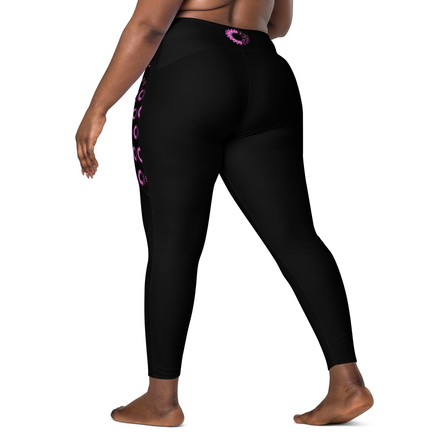 Breast Cancer Awareness Flourishing Crossover Leggings with Pockets