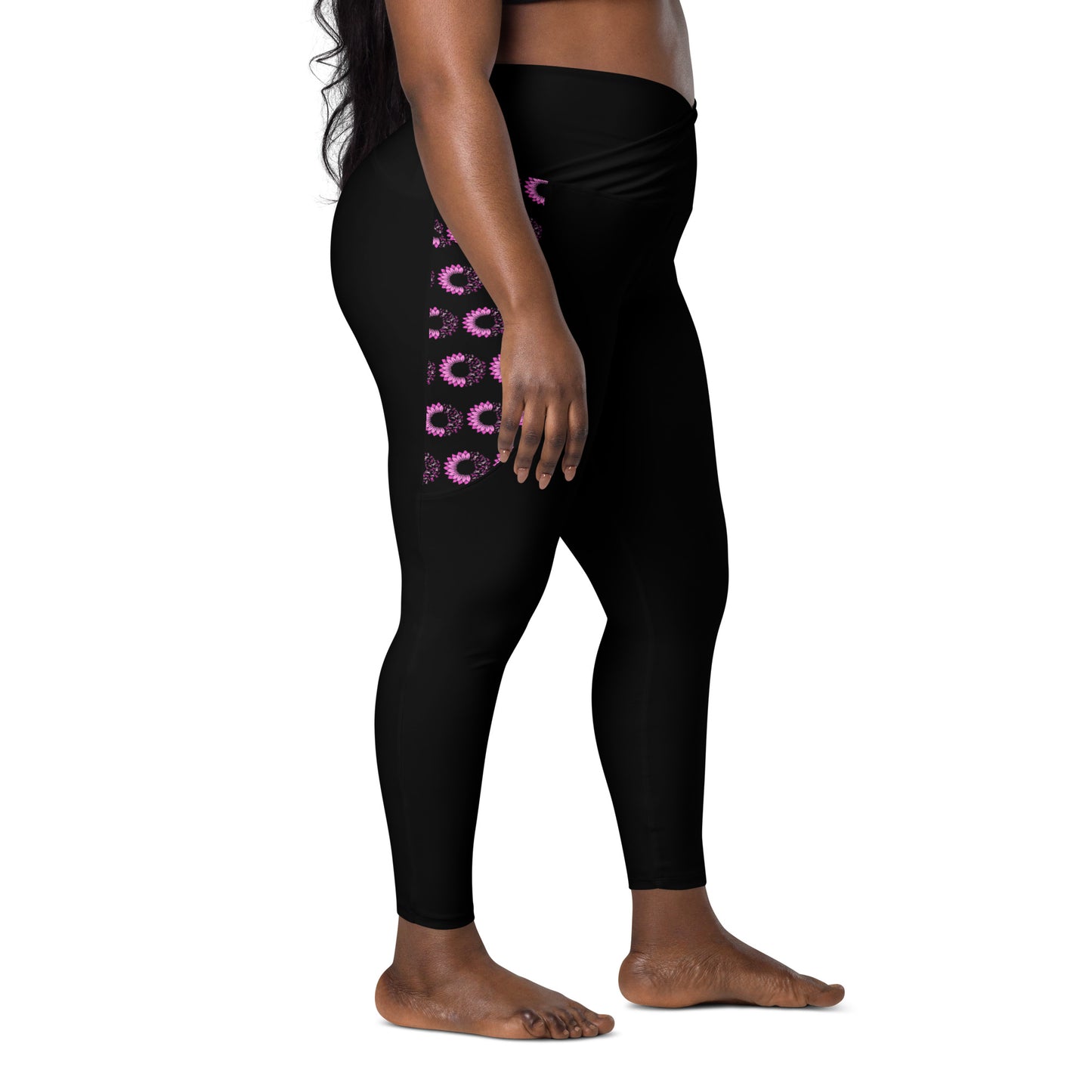 Breast Cancer Awareness Flourishing Crossover Leggings with Pockets