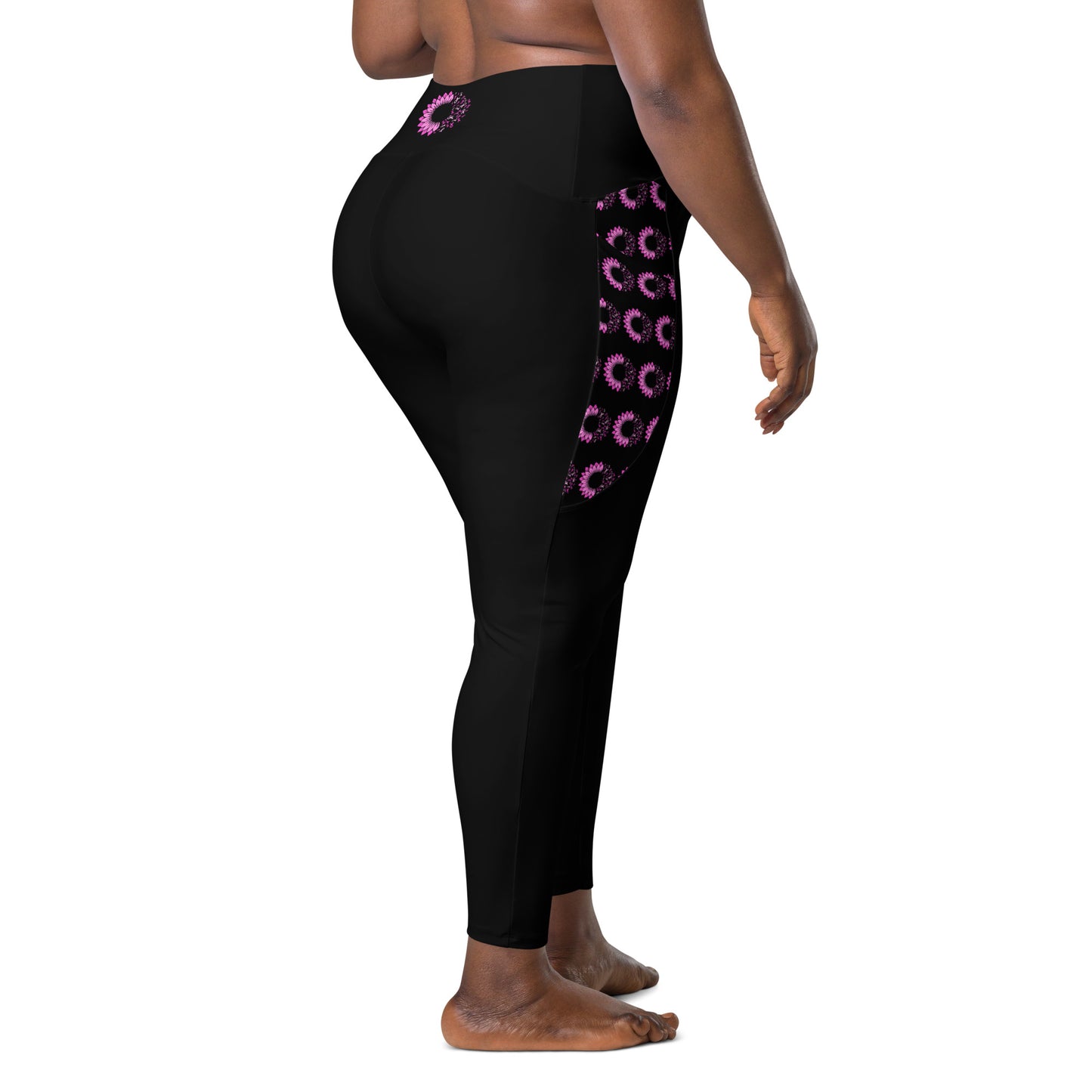 Breast Cancer Awareness Flourishing Crossover Leggings with Pockets